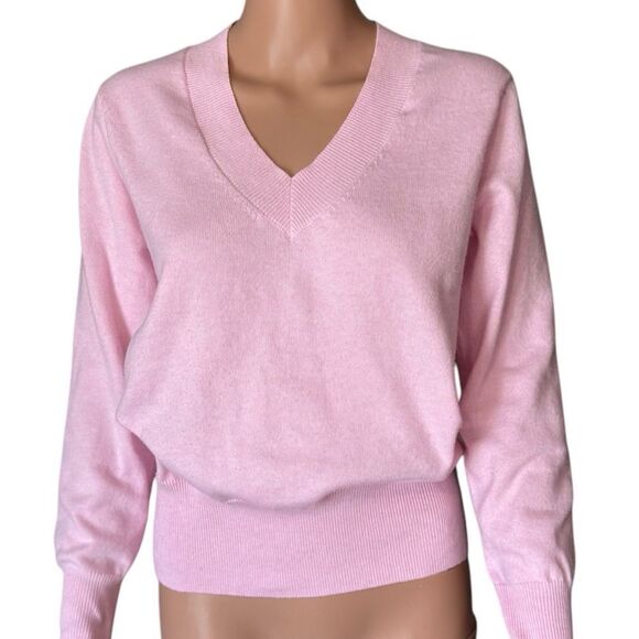 A New Day Heathered Pink Fine Gauge V-neck Sweater - Size Extra Small - Picture 3 of 7
